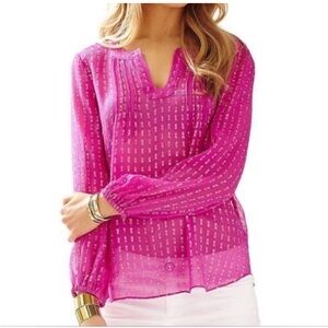 Lilly Pulitzer Silk with Metallic Thread Top in Excellent Condition